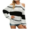 thumbnail image 1 of Womens Fall Fashion 2022! QLEICOM Sweaters for Women, Women's Round- Neck Stripe Splicing Recreational Pullover Knitting Sweater Long Sleeve Tops On Clearance, 1 of 7