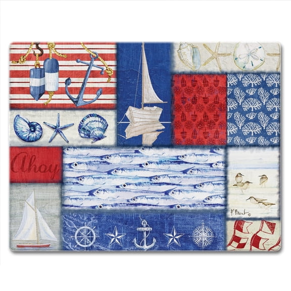 CounterArt Nautical Fragments 3mm Tempered Glass Cutting Board 10" by 8"