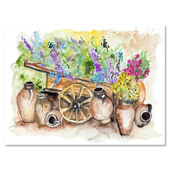 Designart ' Lavender Flowers On Ancient Cart Illustration ' Traditional Canvas Wall Art Print