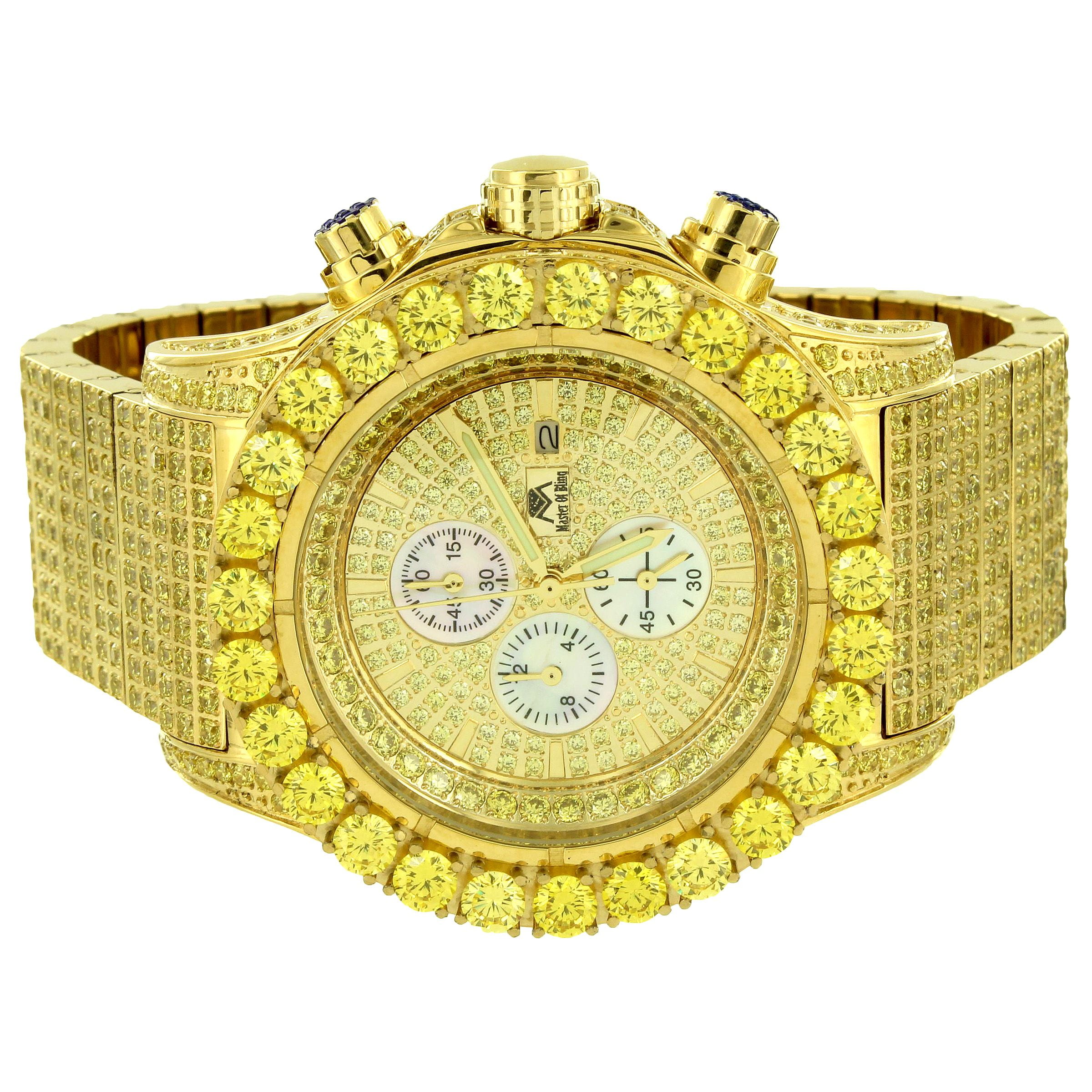 Master Of Bling Canary Lab Diamond Watch Full icy Stainless Steel
