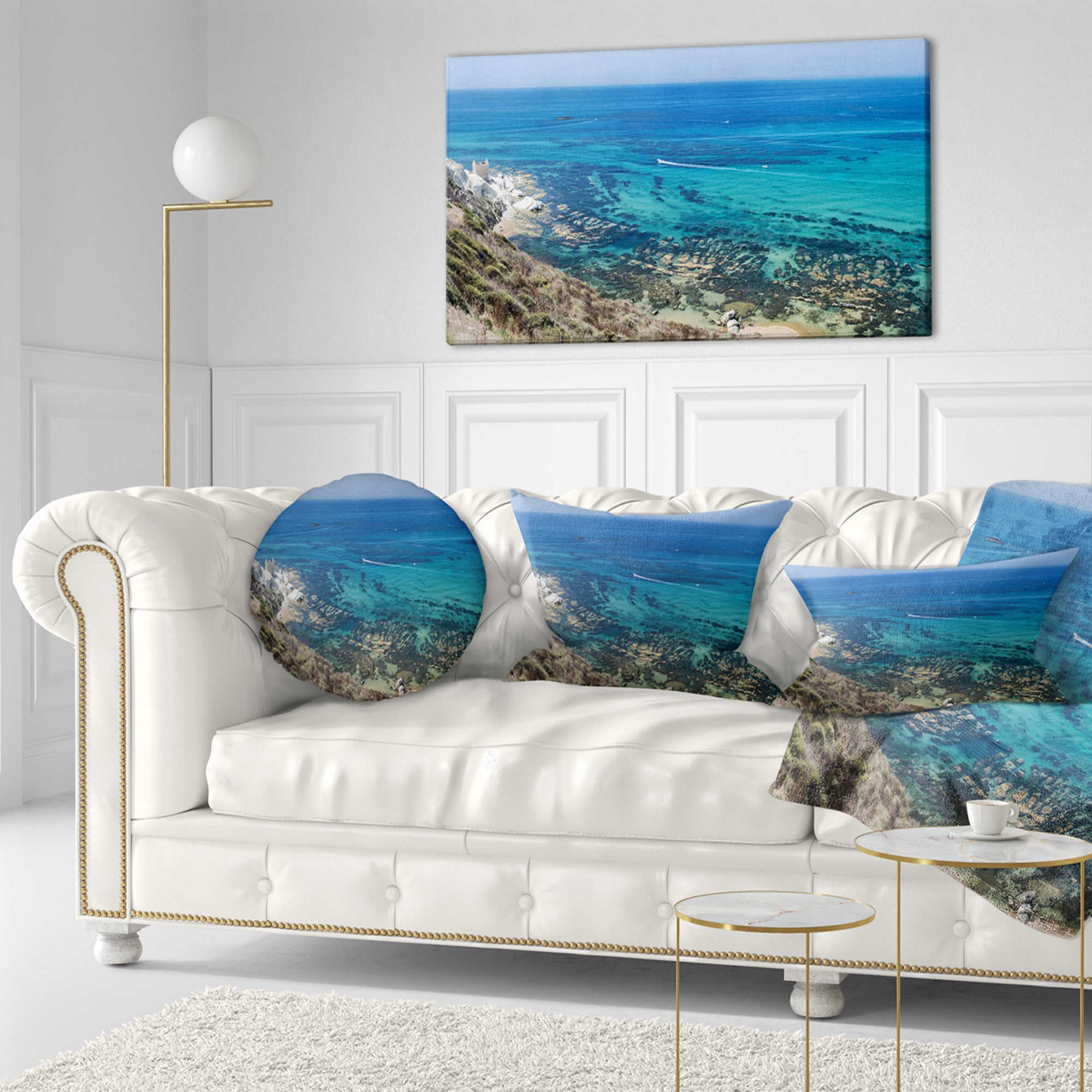 Designart 12" x 20" Blue Polyester Throw Pillow