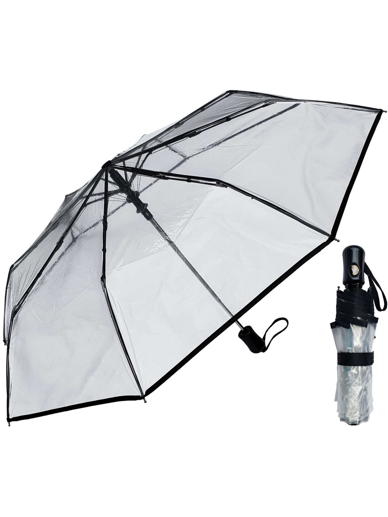 RainStoppers Rain Fashion Bubble Travel 44" Arc Auto-Open Clear Mini Umbrella 