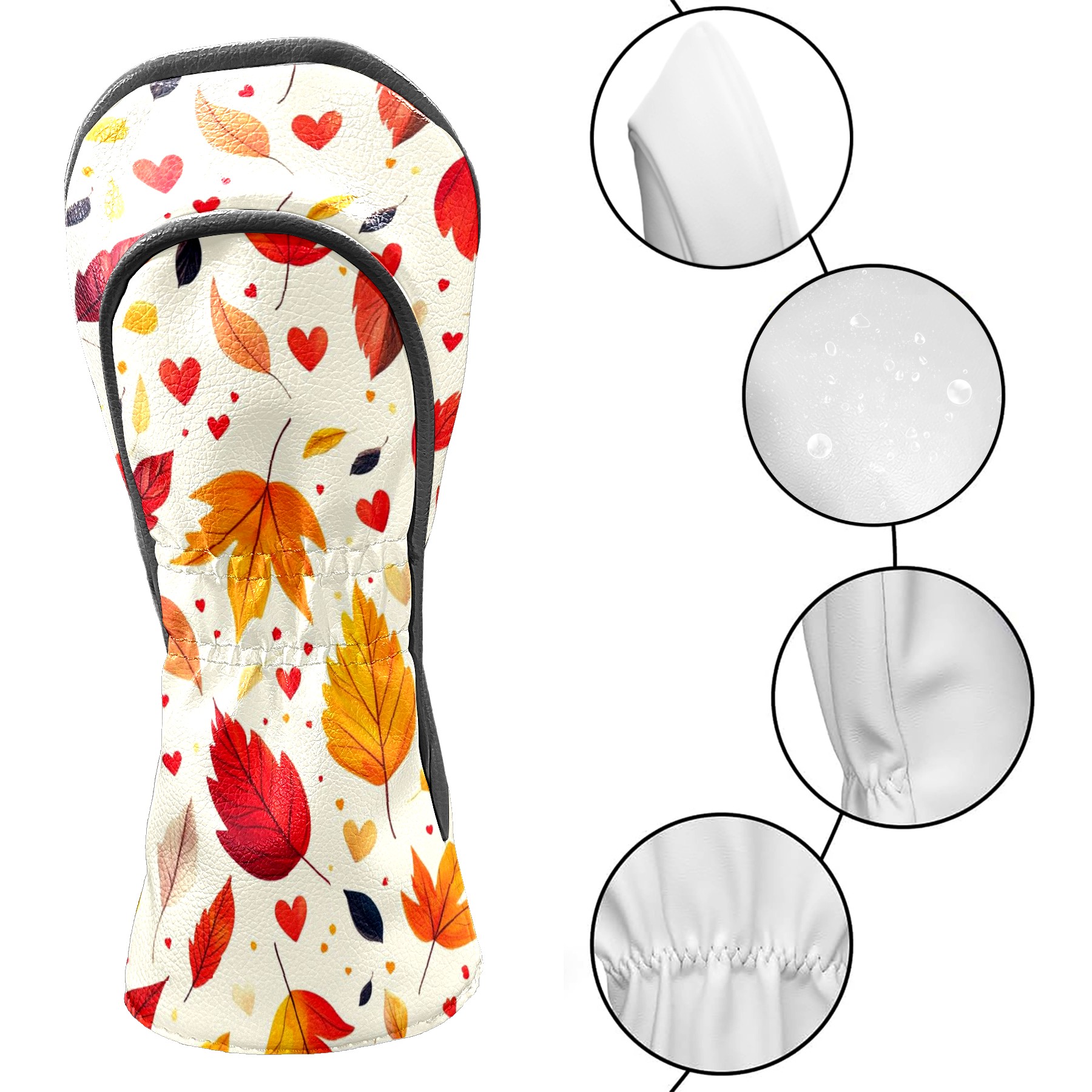 Golf Head Covers Maple Leaf Pattern for Driver, Wood & Hybrid, Premium Waterproof PU Leather with Plush Lining, Autumn Themed Golf Gifts