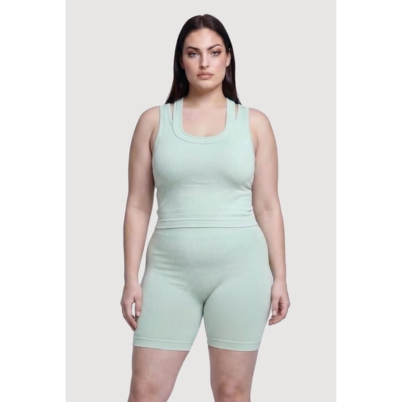 Women's Plus Size Ribbed Knit Scoop Neck Racerback Tank Top