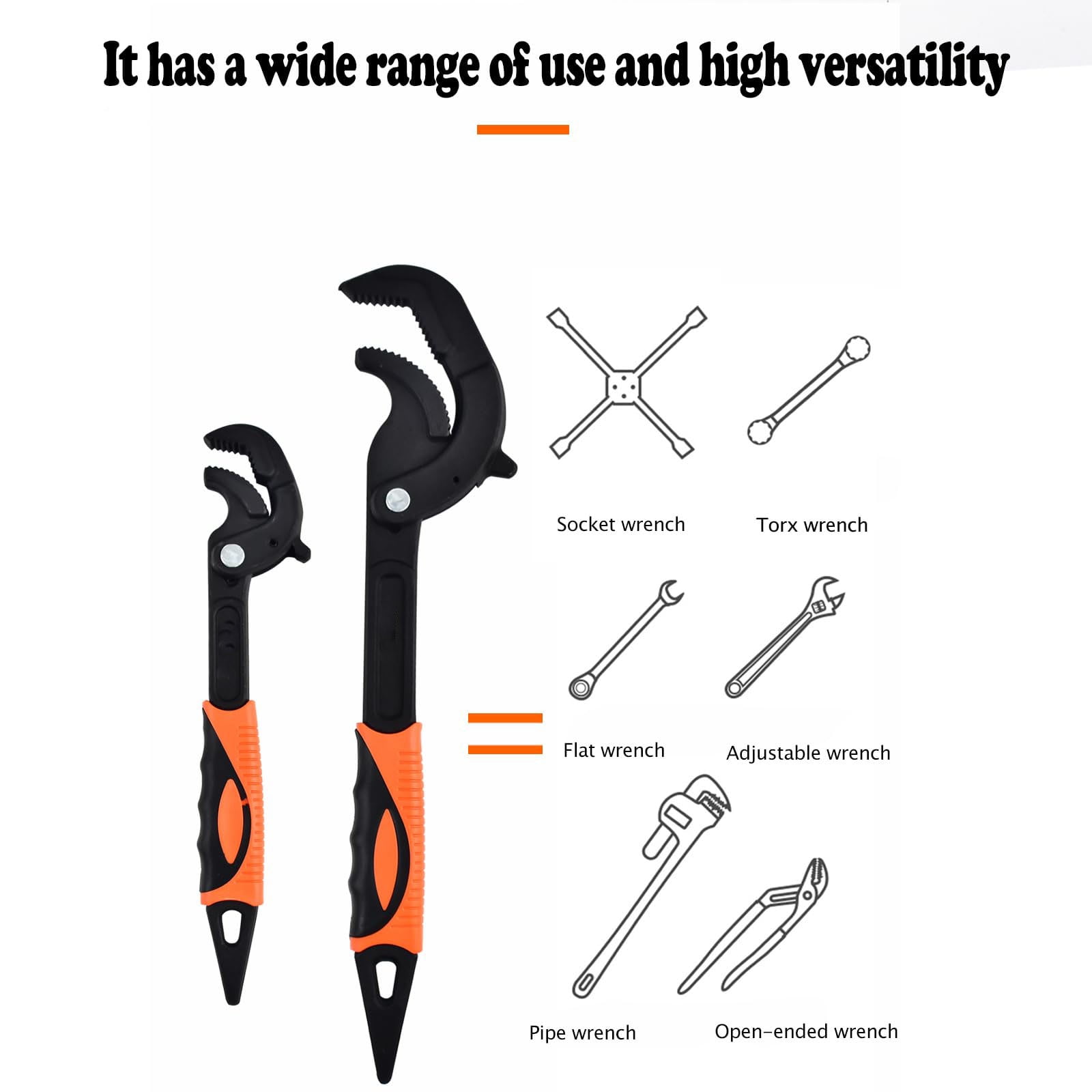 10 Inch Multi-Function Wrench, Universal Wrench, Adjustable Wrench, Pipe Wrench, Live Pipe Wrench, Plumber Wrench, Orange-Black
