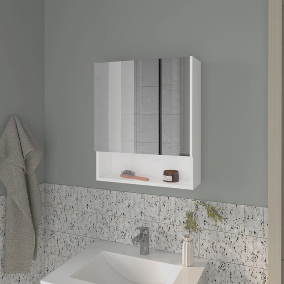 Crisp White Cabinet with Elegant Mirrors - Sophisticated Bathroom Decor
