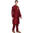 thumbnail image 3 of SKAVIJ Art Silk Kurta Pajama Set for Men Festive Wear Dress Red S, 3 of 6