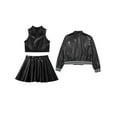 thumbnail image 4 of Miutii 3 Piece Girls Hip Hop Metallic Dance Costume Glitter Jacket Shiny Crop Tank Top Metallic Skirts Set 5-16 Years Black 6, 4 of 5