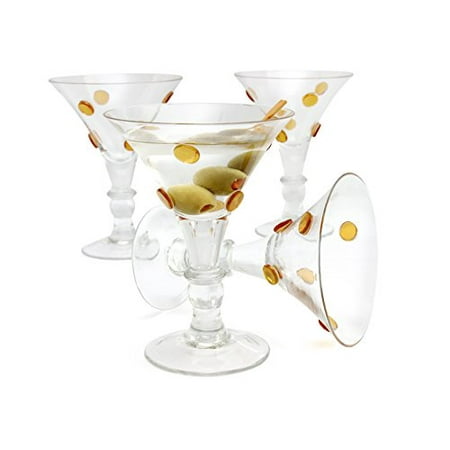 Martini Glassware - GAC Large Martini Glasses Set of 4 Cocktail Glasses for Martini Set, Beautiful Colored Martini Glass with Gold Dots, Unique Design Thick Clear Glassware Martinis