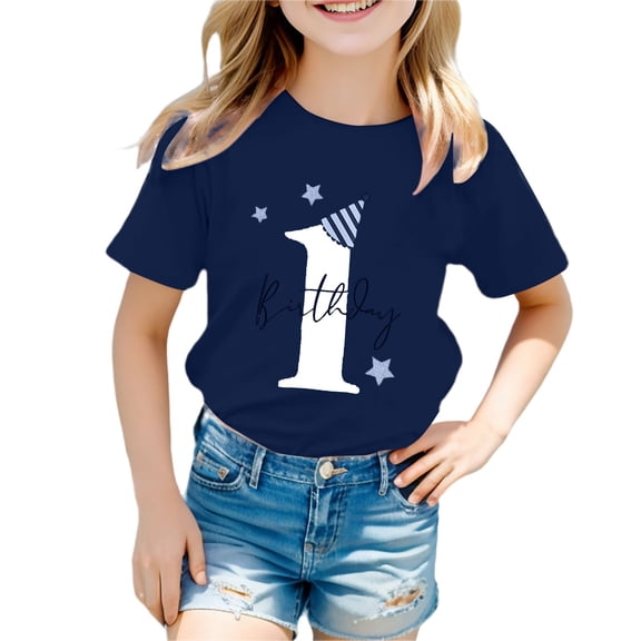 Kiijoy Toddler Girls Short Sleeve Birthday T-Shirt Letter Graphic Cute Tee, Sizes 1-2