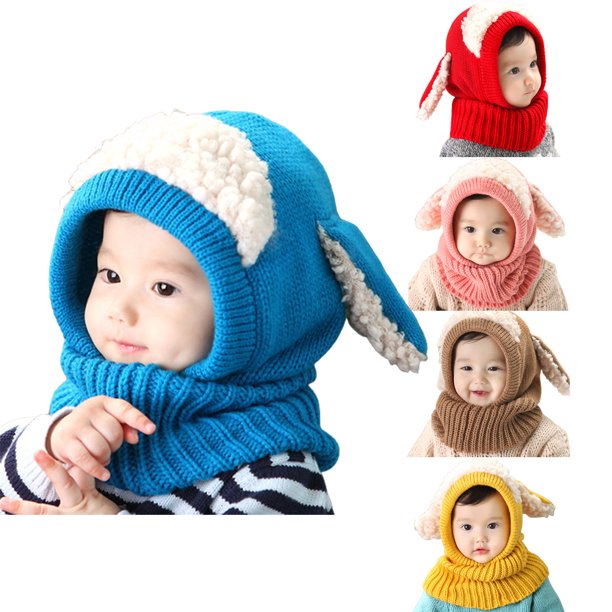Trayknick Baby Hat Long Ears Plush Patchwork Autumn Winter Thick Dome