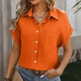 thumbnail image 2 of ORT Linen Shirts for Women Button up Shirts Casual Short Sleeve Collared Work Blouse with Pocket(Orange,XL), 2 of 9