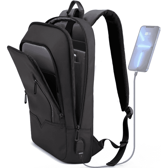 HEROIC KNIGHT Slim 15.6" Laptop Backpack for Men with USB Charger, Lightweight Durable Bag for Business Travel-Black