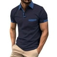 thumbnail image 2 of Polo T Shirts for Men Short Sleeve Button Down Tees Shirts Slim Fit Navy Men's Casual Shirts, 2 of 4