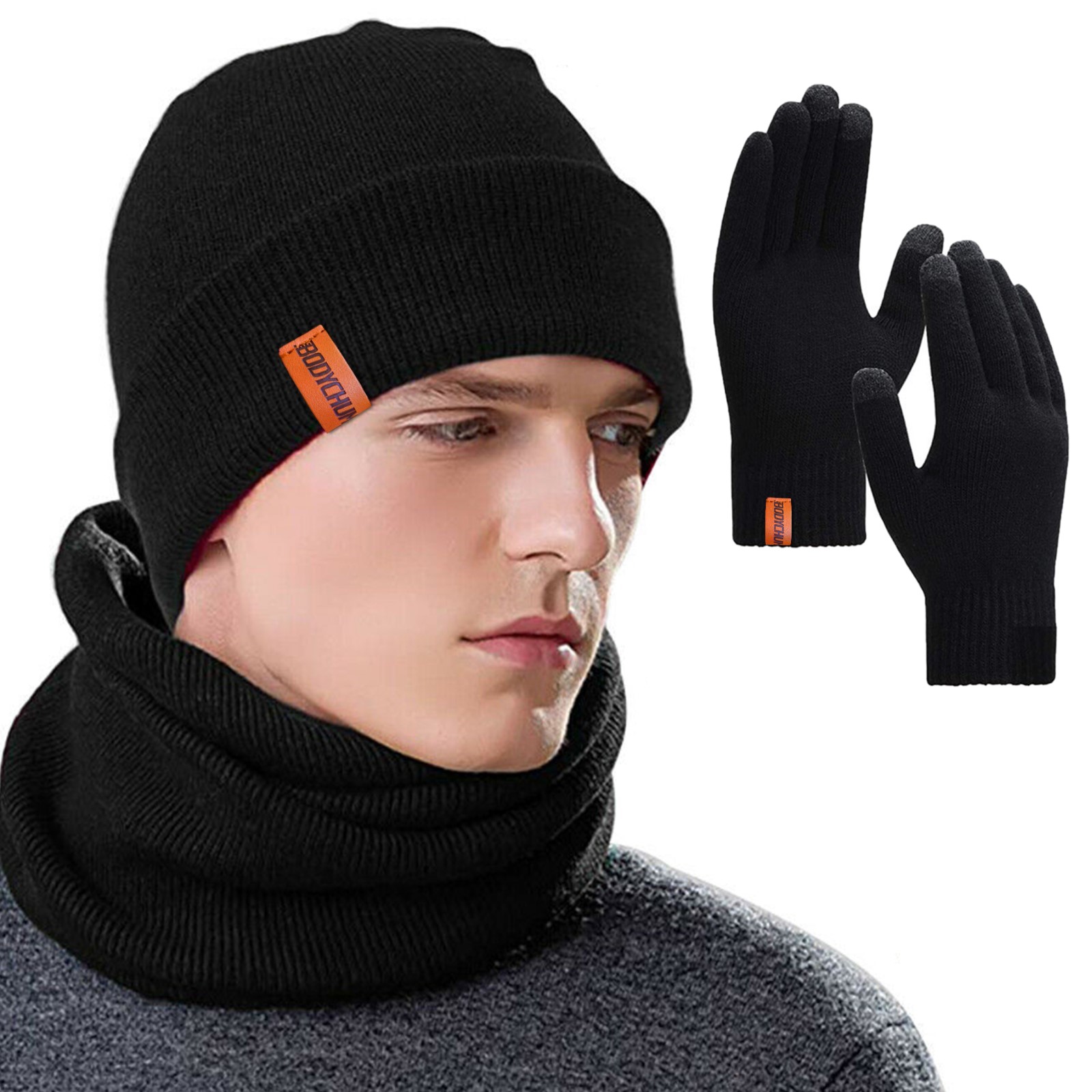 Bodychum Men's Winter Warm Hat Gloves Scarf Set