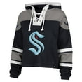 thumbnail image 2 of Women's '47 Deep Sea Blue Seattle Kraken Cropped Superior Lacer Pullover Hoodie, 2 of 3