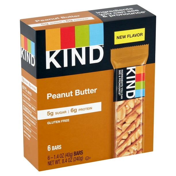 KIND Bars, Peanut Butter Bar, Gluten free, 1.4 oz, 6 Snack Bars