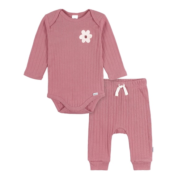 Gerber 2pc Baby Girl Outfit Set Long Sleeve Bodysuit & Jogger, Sizes (Newborn - 24 Months)