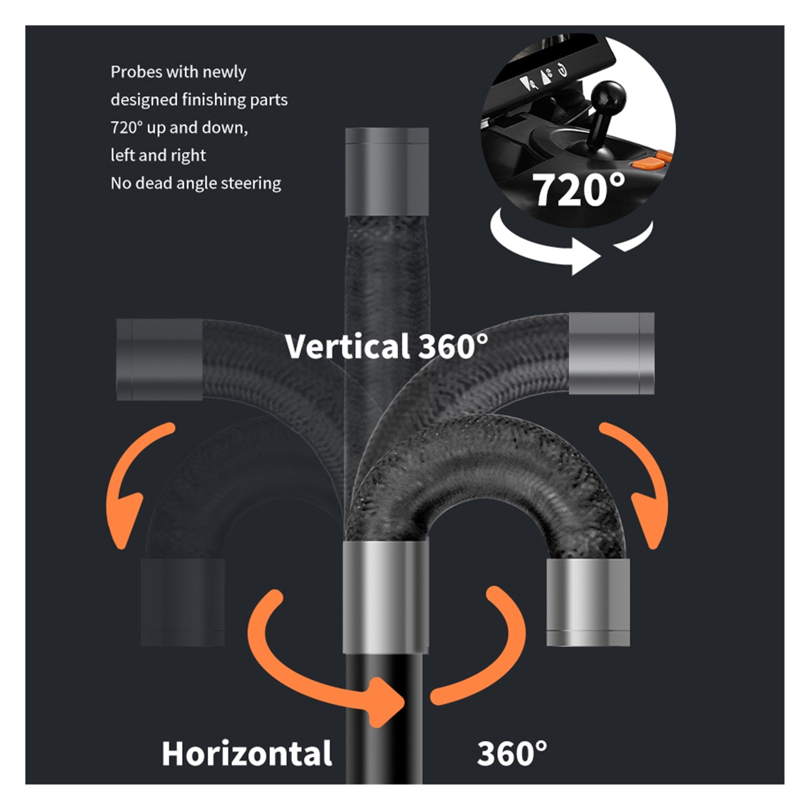 720° 4-Way Rotation Articulating Borescope IP67 Probe Automotive Endoscope Inspection Camera 8 Adjustable LED Light 8in Display for Measurement