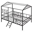 thumbnail image 5 of Full Size Metal House Bed Frame for Kids Boys Girls, Low Profile Playhouse Bed with Roof and Fence, No Box Spring Needed, Black 77.1"L x 56"W x 67.7"H, 5 of 7