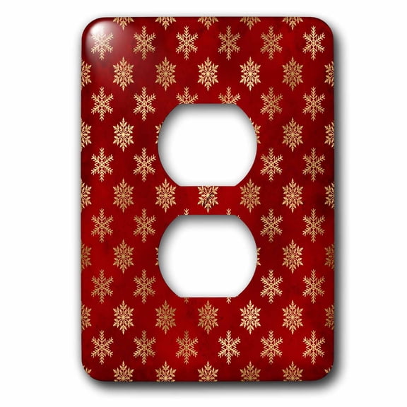 3dRose, Elegant Red and Image Of Gold Fancy Snowflakes Pattern, 2 plug outlet cover
