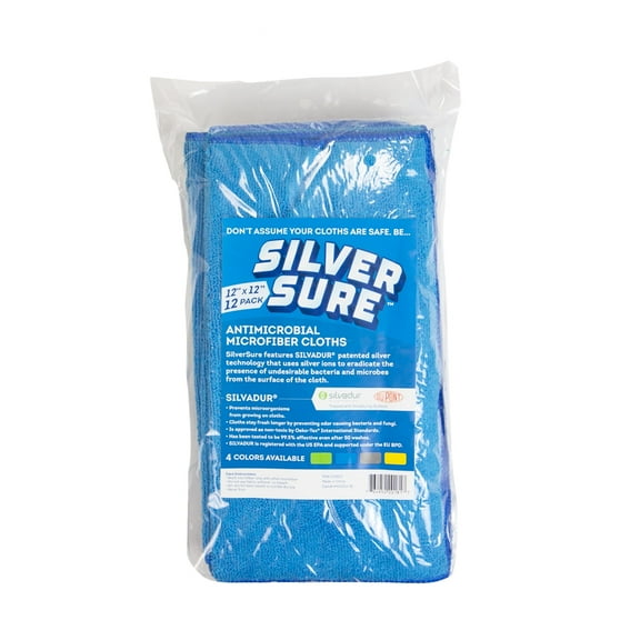 Arkwright SilverSure Antimicrobial Cleaning Cloths (Pack of 12), 12x12 in., Blue, Multipurpose