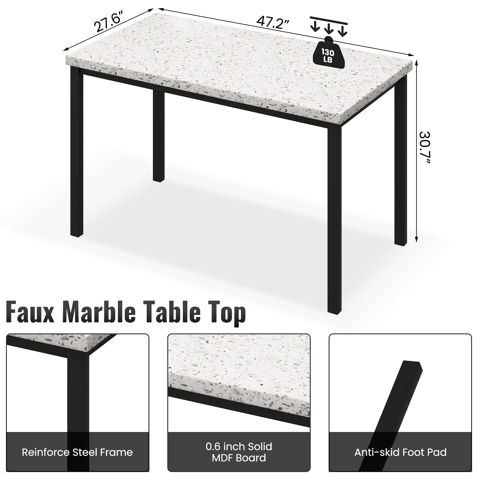 4-Person Dining Set, Modern Marble Dining Set, Includes Four PU Leather Upholstered Chairs, Rectangular Dining Table, Suitable for Apartments, Kitchens, and Dining Rooms.
