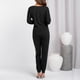 thumbnail image 4 of Conjunto de 2 piezas para mujer, conjunto de pantalones con cuello en V y parte delantera torcida, Top de manga larga con cordón, pantalones largos, traje negro XL, 4 of 6