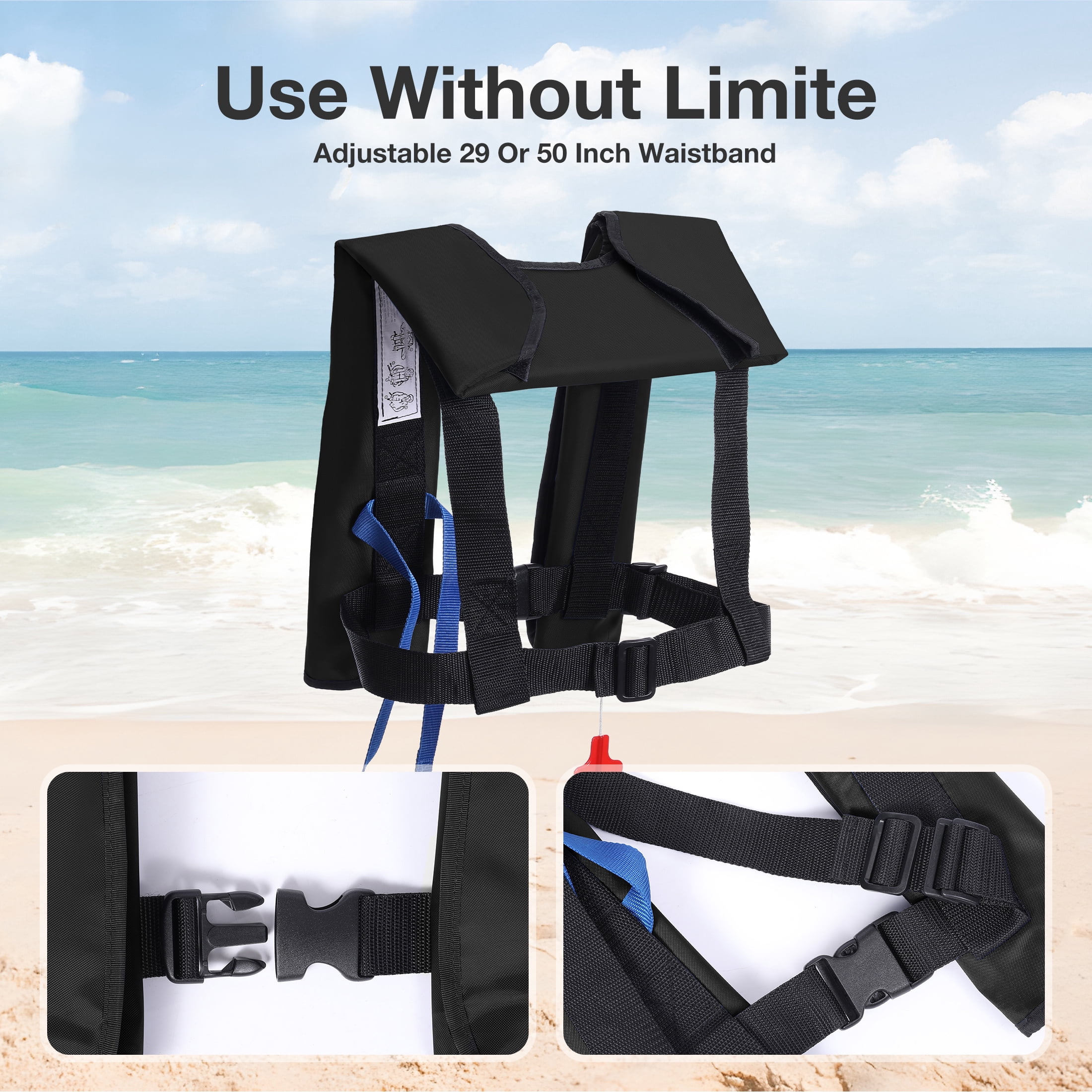 WARMOUNTS Automatic Inflatable Life Jacket w/ Whistle, Adult PFD Survival Buoyancy Vest for Boating Fishing Sailing Surfing Kayaking for Men Women Max Waist Size: 50''