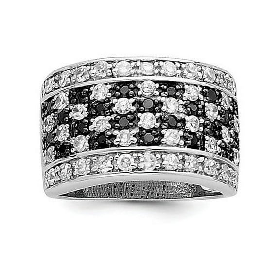 Sterling Silver Rhodium Black & White CZ Checkerboard Ring QR2742