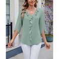 thumbnail image 2 of Womens Tops Chiffon Mid Sleeved V Neck Pleated Ruffled Loose Fit Top High-Quality Comfortable Fabric Perfect For Daily Home Vacation Beach Work Xl Sweaters For Women, 2 of 7