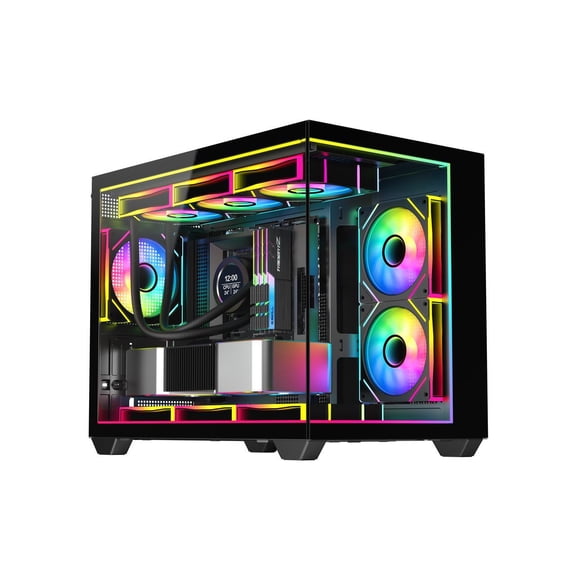 DIYPC IDX4-MicroATX-ARGB Black USB3.0/ Type C Tempered Glass Micro ATX Gaming Computer Case w/ Dual Tempered Glass Panel and 3 x ARGB PWM Fans (Pre-Installed). Integrated ARGB Light Strip
