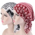 thumbnail image 3 of Classic Print Foldable Headscarf Cap Cotton Blend Ruffles Edge Stretchy Sleep Beanie Hair Accessories, 3 of 11