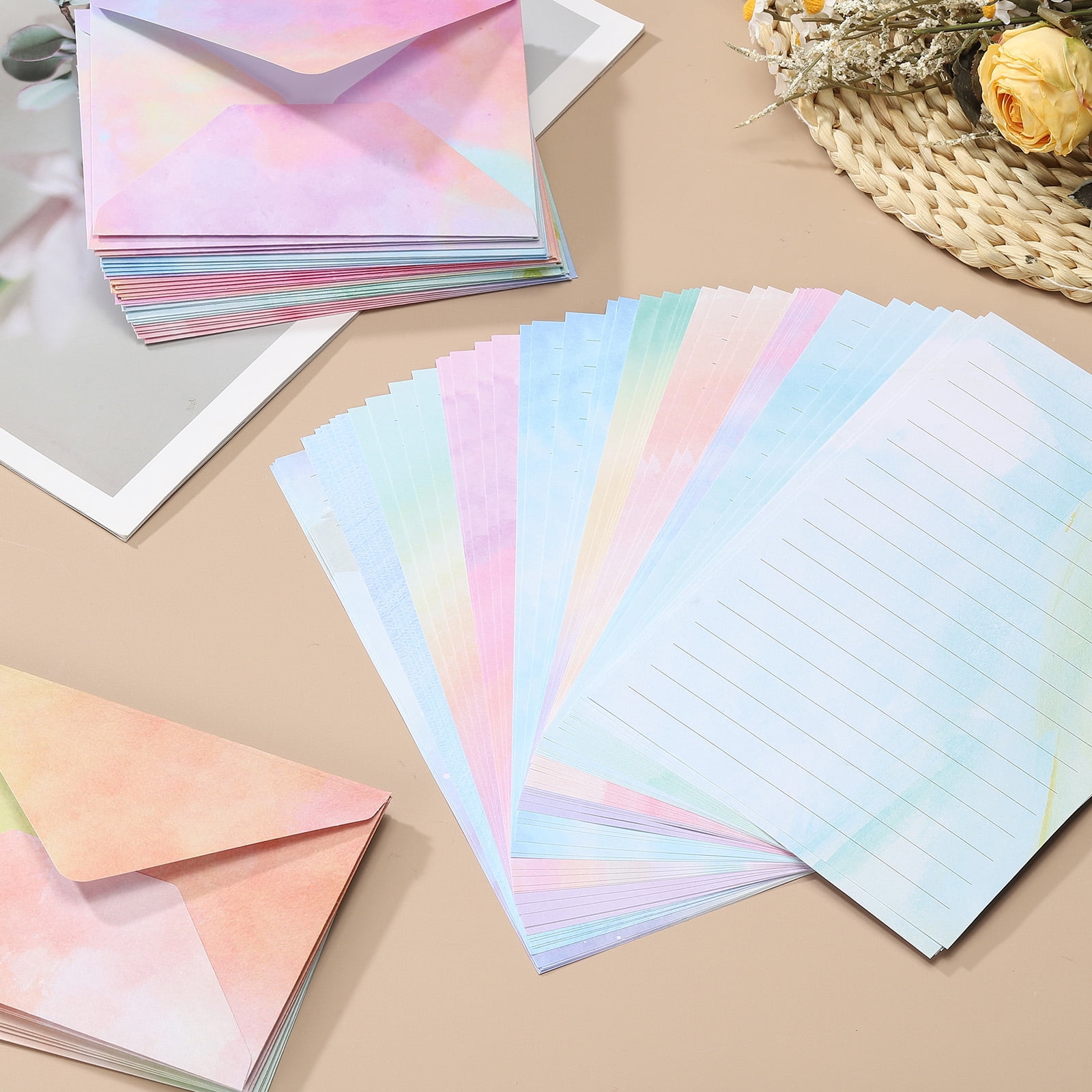 Stationery Paper and Envelopes Set, Writing Paper with Envelopes Sticker, Stationery Set for Invitation Colorful