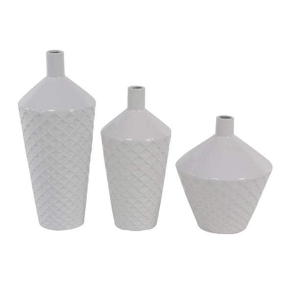 DecMode 10", 13", 15"H White Porcelain Vase, Set of 3