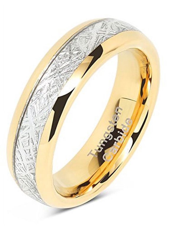 6mm Mens & Womens Tungsten Carbide Ring Meteorite Inlay Wedding Band Size 4-13 (Tungsten, 9.5)