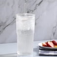 thumbnail image 4 of QWEZXO Vasos de vidrio con tapas y pajitas de vidrio, vaso de vidrio de borosilicato de 20 onzas de alto, café helado, agua, batido..., 4 of 5