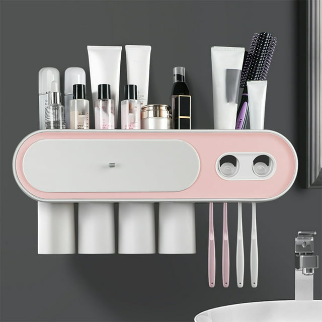 pitrice Electric Toothbrush Holder Rechargeable Bathroom Wall Mounted Toothpaste Squeezer Dispenser Detachable Washable Rack Shelf Type 2 Gray White