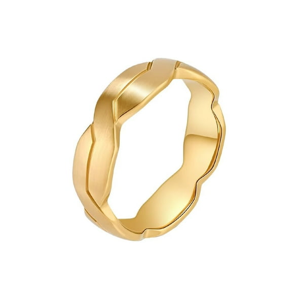 PAMTIER Unisex Stainless Steel Creative Simple Hip Hop 6MM Matte Geometric Braided 2- Color Wavy Shaped Biker Ring Gold Size 7