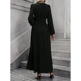 thumbnail image 6 of Women'S Spring Sleeve High Split Casual Loose V-Neck Waist A-Line Flowy Swing Maxi Length Dresses Black XXL, 6 of 7