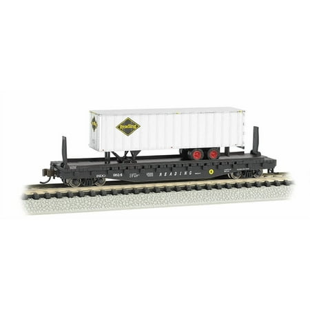 BAC16754 N Scale 52 ft. 6 in. Flat with Trailer Reading with Reading