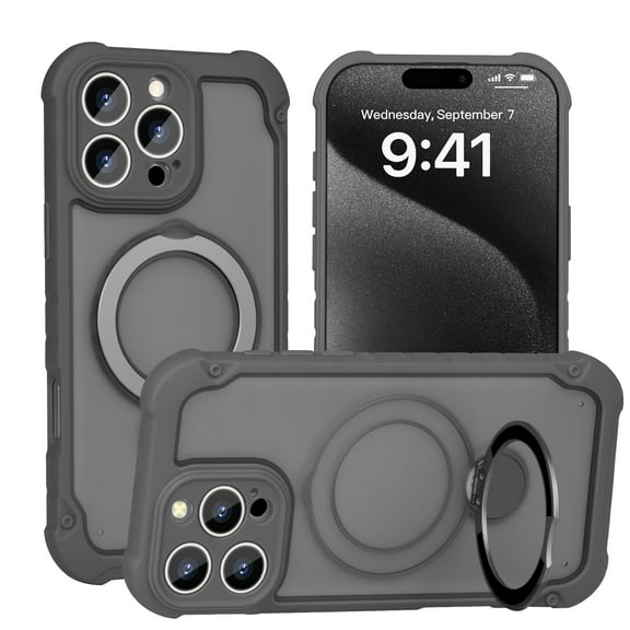 Allytechgroup iPhone 14 Pro Max Case with Magnetic Ring Kickstand, Compatible with MagSafe Military-Grade Shockproof Cover with Built-in Metal Stand, Slim Anti-Slip Matte TPU PC Back Cover,Gray