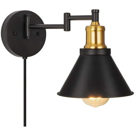 Oumilen SWING ARM Bedroom, Bedside Reading Wall Sconce, Brass & Black
