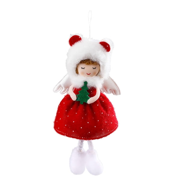 Lindo adorno colgante navideño de muñeca de hadas de dibujos animados de 3,54 x 6,30 pulgadas Rojo