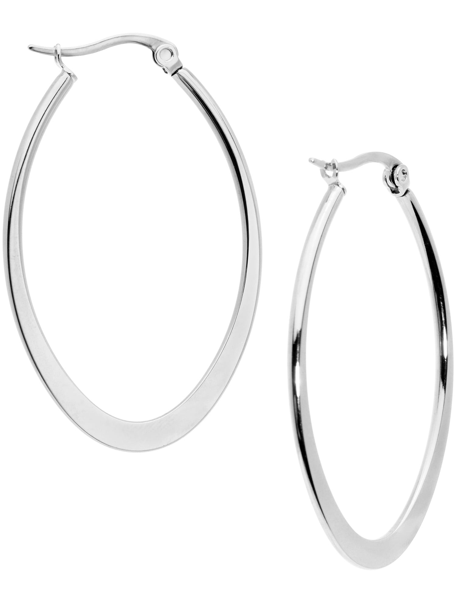 40mm x 48mm Stainless Steel Polished Hollow Oval Hoop Earrings