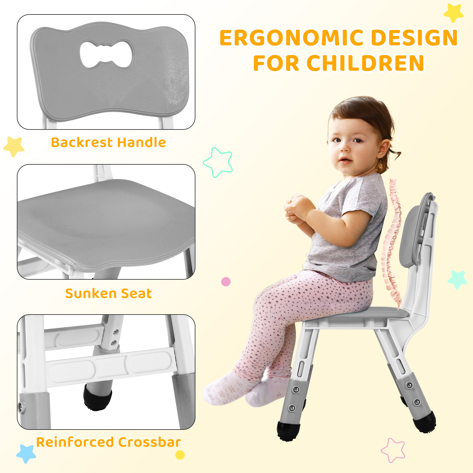 Arlopu Kids Table & 6 Chairs Set, Height Adjustable, Gray photo 4