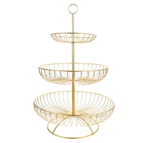 WRISTBIQUE Golden Metal Fruit Basket 3 Tier Storage Rack for Kitchen Counter and Vegetable Organization