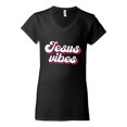 thumbnail image 2 of Wild Bobby Jesus Vibes Inspirational/Christian Women Standard V-Neck Tee, Black, Small, 2 of 6