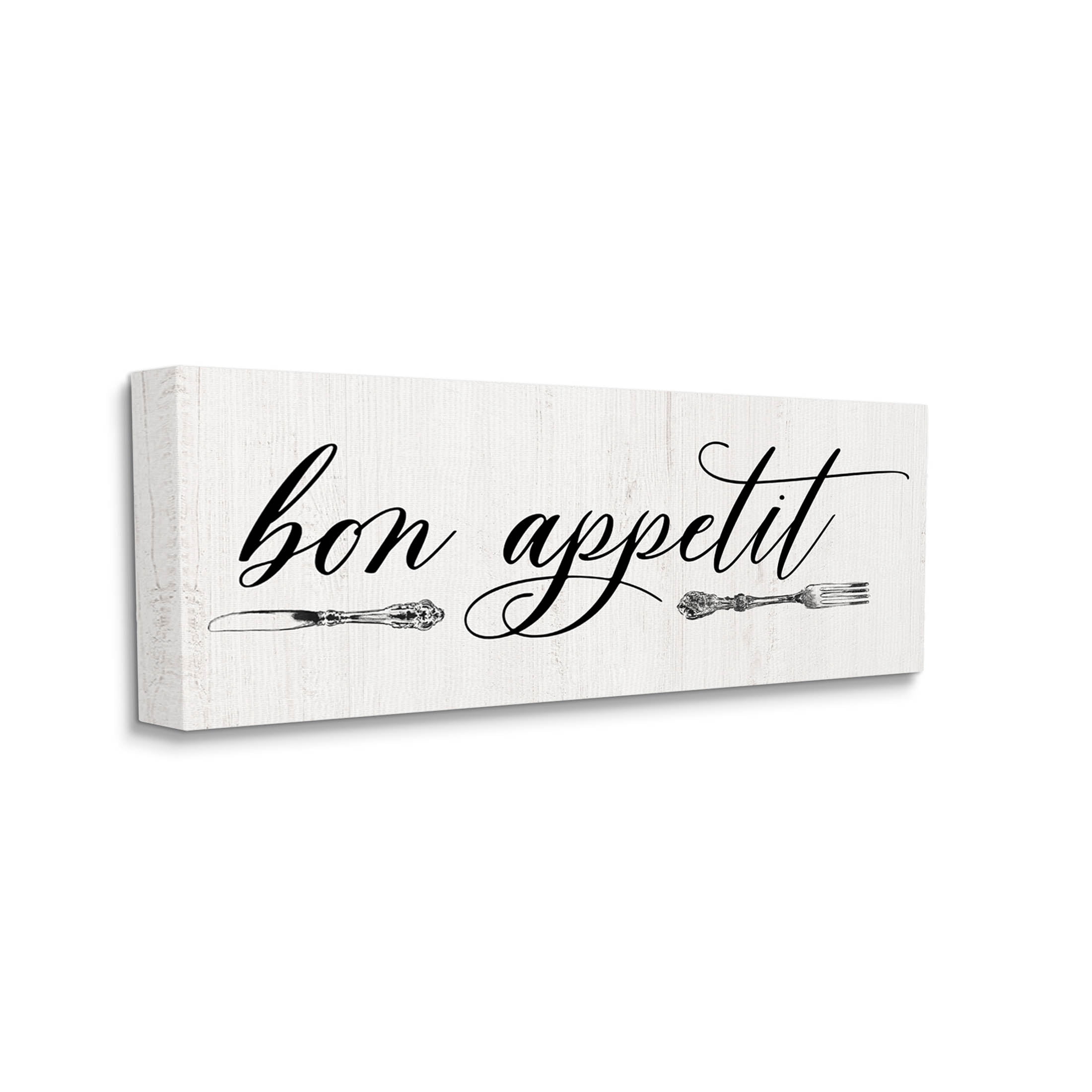 Bon Appetit Vintage Cutlery Typography Graphic Art Gallery Wrapped Canvas Print Wall Art