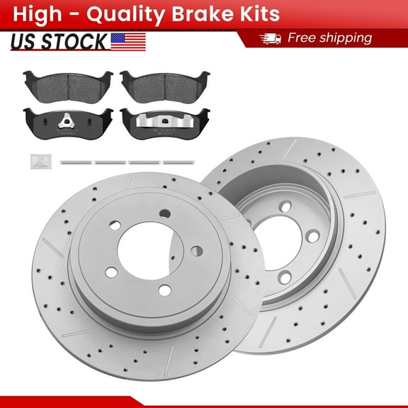 ACB ZONE Rear Brake Kits for 2002-2005 Ford Explorer Mercury Mountaineer, Drilled Slotted Disc Brake Rotors and Ceramic Brake Pads